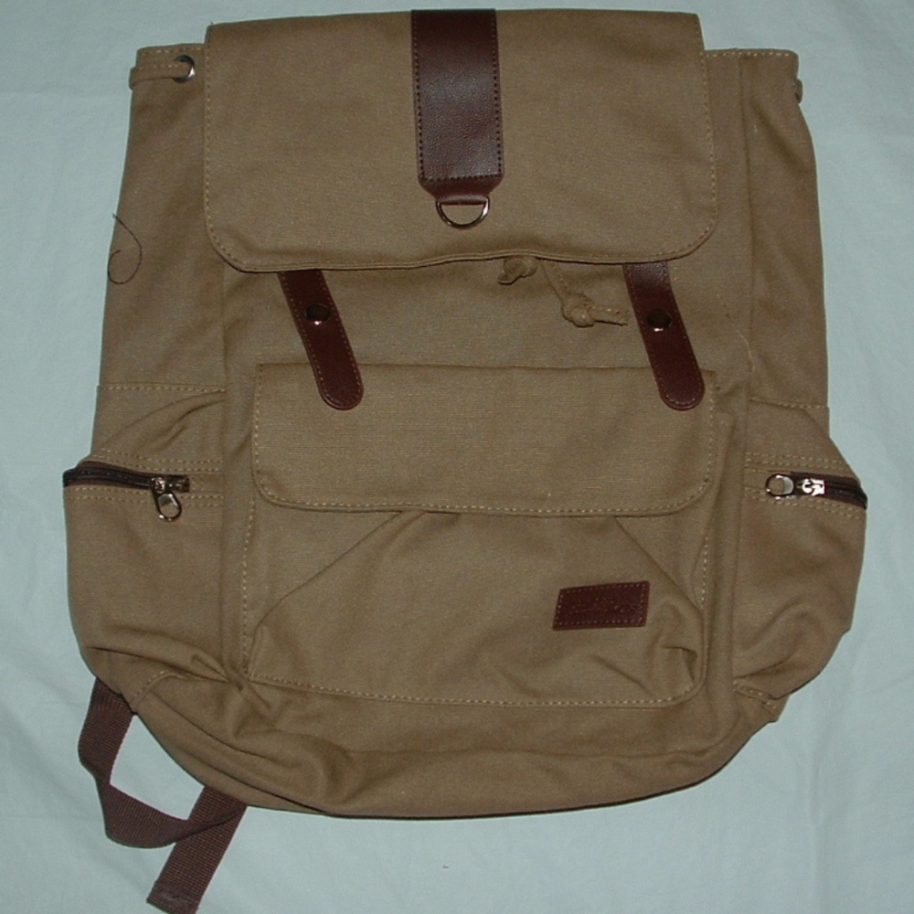 NEW Brown Canvas 18X15 School, Hiking or Travel Large Backpack BELLA RUSSO